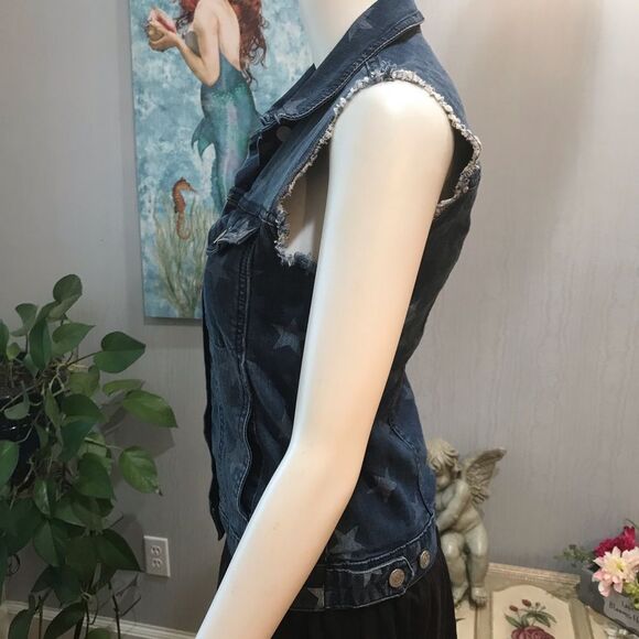 Rock & Republic Gunshow Stars Denim Vest Blue Sz XS - Picture 3 of 16